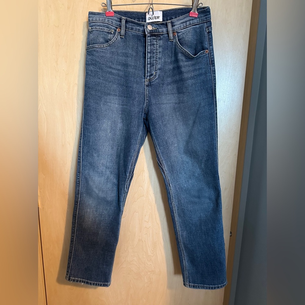 Duer Midweight Denim High Rise Straight (Button Fly) - Medium Blue - Picture 3 of 8